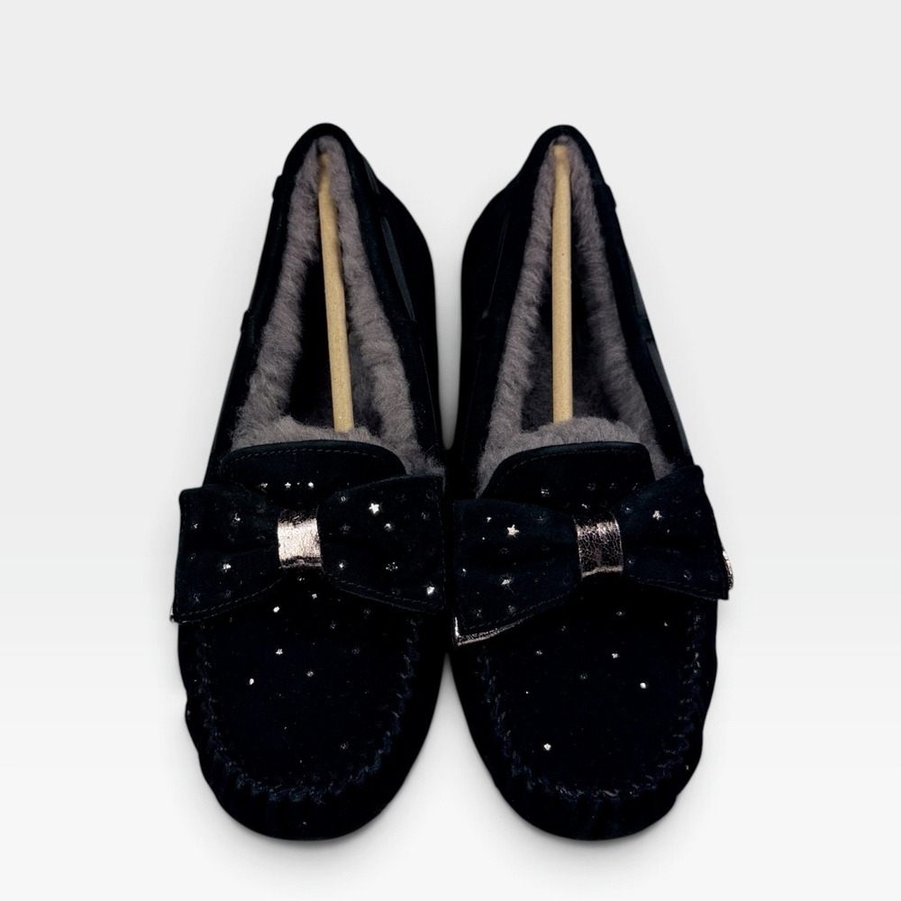 UGG Dakota Stargirl Slipper Womens 11 Black Suede Star Bow Moccasins NEW